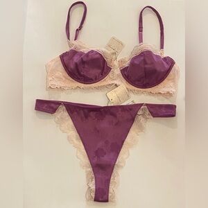 NWT Free People Underwired 36B Bra and Medium Thong Panty - Purple